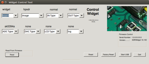Configuration of SDR-widget hardware.