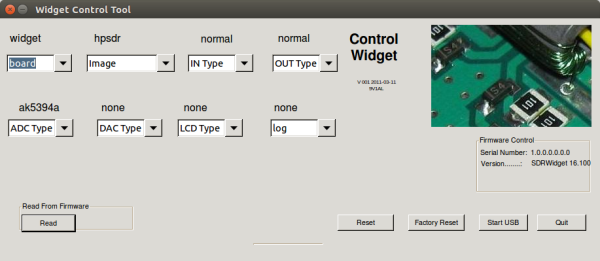 Konfigurace SDR-widget hardware.