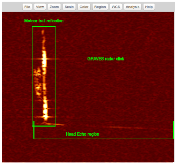 A typical picture of meteor generated by JS9Browser programme.